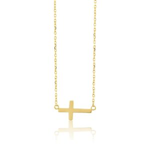 Small Sideways Cross Necklace - Gold Plated