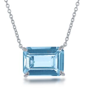 Rectangle Prong Set Gem Necklace - Blue Topaz