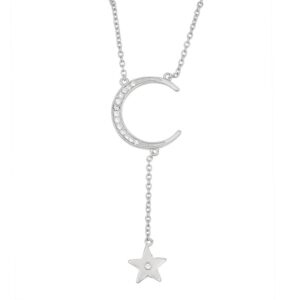 CZ Crescent Moon with Hanging Star Neckalce