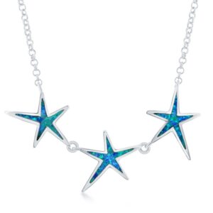 Blue Inlay Opal Three Linked Starfish Necklace
