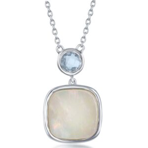 Bezel Set Blue Topaz and Square MOP Necklace