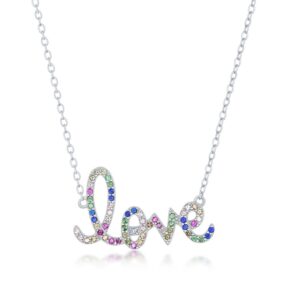 Rainbow CZ 'Love' Script Necklace