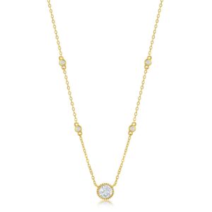 Round CZ Station Necklace - Gold Plated
