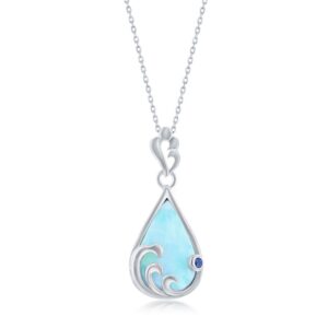 Larimar & Blue CZ Pear shaped Wave Design Necklace