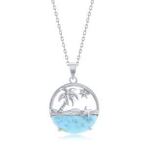 Palm Tree, Sun, Starfish, Larimar Necklace