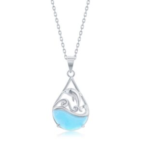 Leaping Dolphin Pearshaped Larimar Necklace