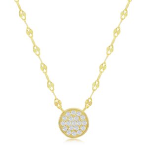 Circle Pave CZ Mirror Chain Choker Necklace