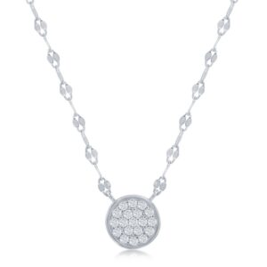 Circle Pave CZ Mirror Chain Choker Necklace
