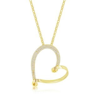 Micro Pave Large Heart Necklace - Gold Plated