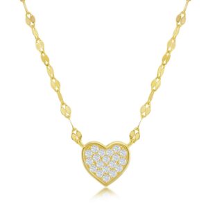 Heart CZ Mirror Chain Choker Necklace