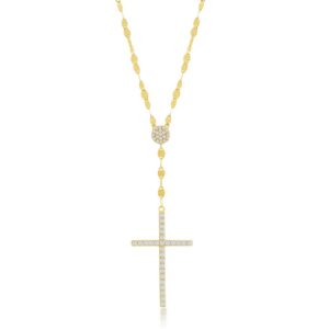 CZ Cross Mirror Chain Necklace - Gold Plated