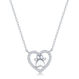 Heart Paw Print CZ Necklace