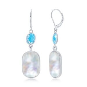 Oval Blue Topaz and Rectangle Mother of Pearl Earrings