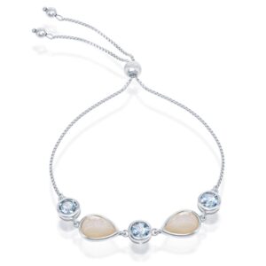 Blue Topaz and Mother of Pearl Adjustable Bolo Bracelet