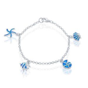 Blue Inlay Opal Shell and Fish Charm Bracelet