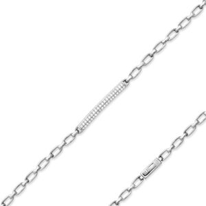 Triple Row Micro Pave CZ Bar Paperclip Bracelet