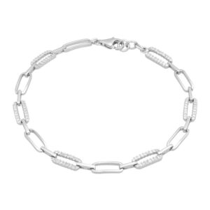 Alternating CZ and Shiny Paperclip Bracelet