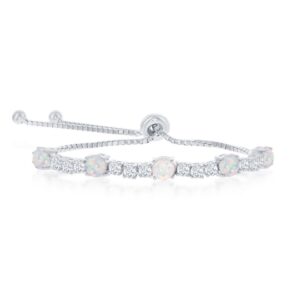 Alternating Four-Prong CZ & White Opal Adjustable Bolo Bracelet
