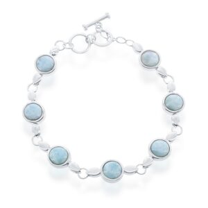 Round Bezel-Set Larimar Linked Toggle Bracelet