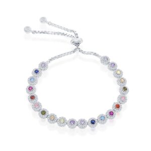 Round CZ Adjustable Bolo Bracelet - Rainbow