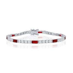 Round and Emerald-Cut 3mm Tennis Bracelet - Ruby CZ
