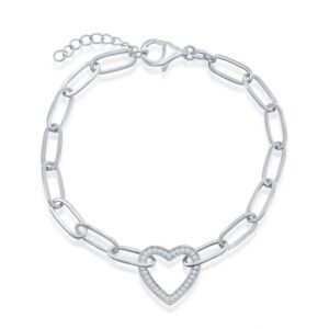 CZ Heart Paperclip Bracelet