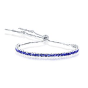 Tennis Channel-Set CZ Adjustable Bolo Tassel Bracelet - Sapphire CZ