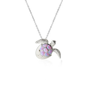 Pink Opal Turtle and shell pendant