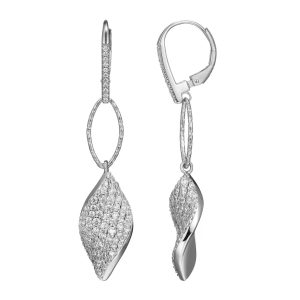 Sterling Silver Drop Earrings with Twist CZ Marquise Earrings