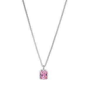 Sterling Silver Pink Zirconia Pendant with Paper Clip Necklace