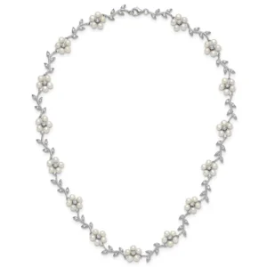Pearl and Simulated Diamond Vine Choker Necklace