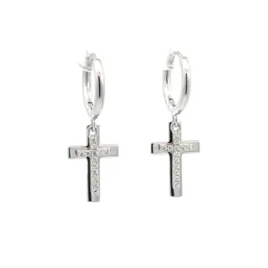 Sterling Silver Double Cross Earings Set with Simulated Diamonds