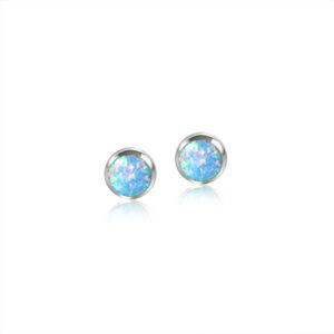 Round Fire Opal Bezel Set Stud Earrings